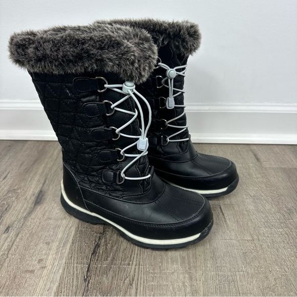 Lands End Snow Boots Black Quilted Winter Tall Sherpa Lined Girls Size 4 - Picture 3 of 13